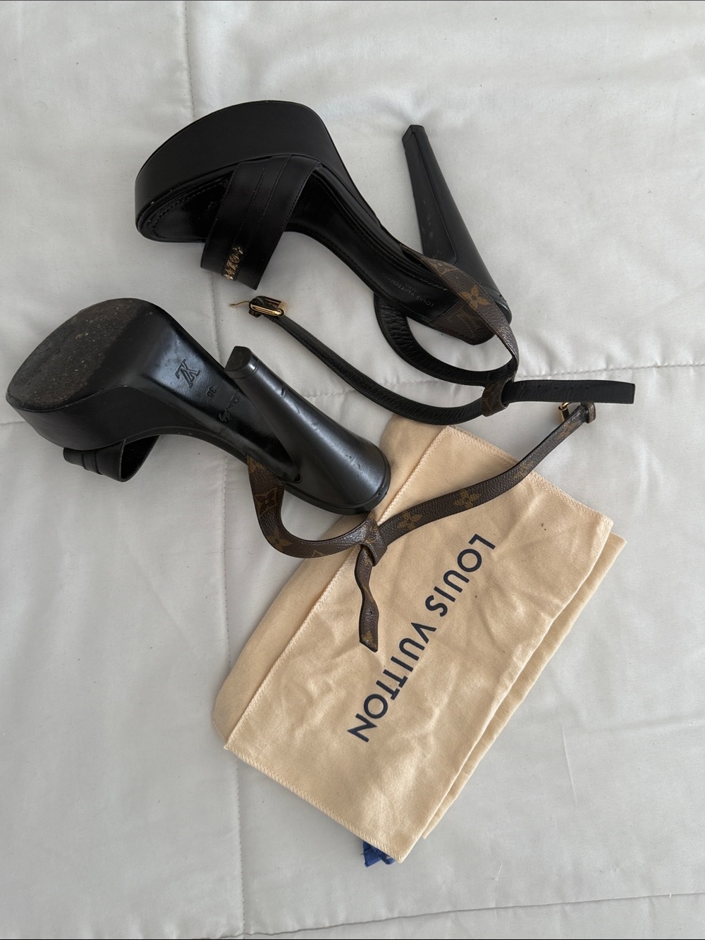 Louis Vuitton Black Platform Sandals with Monogram Straps